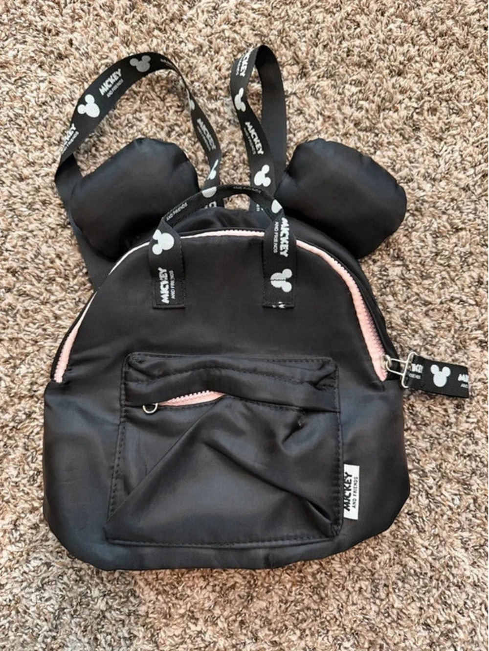Zara x Disney Mickey and Friends Black Backpack Mini Logo Straps Mickey Ears